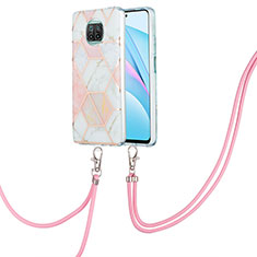 Silicone Candy Rubber Gel Fashionable Pattern Soft Case Cover with Lanyard Strap Y01B for Xiaomi Mi 10i 5G Pink