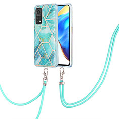 Silicone Candy Rubber Gel Fashionable Pattern Soft Case Cover with Lanyard Strap Y01B for Xiaomi Mi 10T 5G Matcha Green