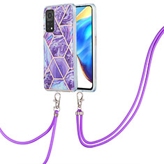 Silicone Candy Rubber Gel Fashionable Pattern Soft Case Cover with Lanyard Strap Y01B for Xiaomi Mi 10T Pro 5G Purple