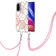 Silicone Candy Rubber Gel Fashionable Pattern Soft Case Cover with Lanyard Strap Y01B for Xiaomi Mi 11i 5G Pink