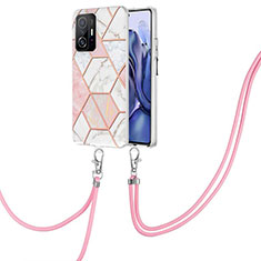 Silicone Candy Rubber Gel Fashionable Pattern Soft Case Cover with Lanyard Strap Y01B for Xiaomi Mi 11T 5G Pink