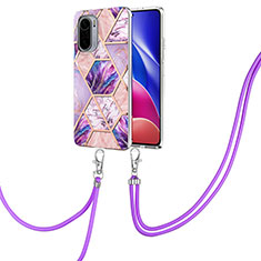 Silicone Candy Rubber Gel Fashionable Pattern Soft Case Cover with Lanyard Strap Y01B for Xiaomi Mi 11X 5G Clove Purple