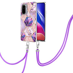 Silicone Candy Rubber Gel Fashionable Pattern Soft Case Cover with Lanyard Strap Y01B for Xiaomi Mi 11X Pro 5G Clove Purple