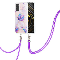 Silicone Candy Rubber Gel Fashionable Pattern Soft Case Cover with Lanyard Strap Y01B for Xiaomi Poco M3 Clove Purple