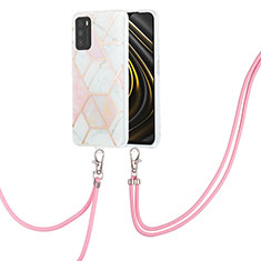 Silicone Candy Rubber Gel Fashionable Pattern Soft Case Cover with Lanyard Strap Y01B for Xiaomi Poco M3 Pink