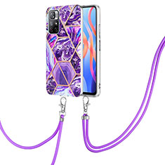 Silicone Candy Rubber Gel Fashionable Pattern Soft Case Cover with Lanyard Strap Y01B for Xiaomi Poco M4 Pro 5G Purple