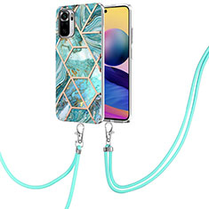 Silicone Candy Rubber Gel Fashionable Pattern Soft Case Cover with Lanyard Strap Y01B for Xiaomi Poco M5S Green