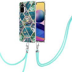 Silicone Candy Rubber Gel Fashionable Pattern Soft Case Cover with Lanyard Strap Y01B for Xiaomi Poco M5S Midnight Green