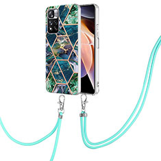 Silicone Candy Rubber Gel Fashionable Pattern Soft Case Cover with Lanyard Strap Y01B for Xiaomi Poco X4 NFC Midnight Green