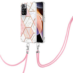 Silicone Candy Rubber Gel Fashionable Pattern Soft Case Cover with Lanyard Strap Y01B for Xiaomi Poco X4 NFC Pink
