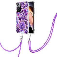 Silicone Candy Rubber Gel Fashionable Pattern Soft Case Cover with Lanyard Strap Y01B for Xiaomi Poco X4 NFC Purple