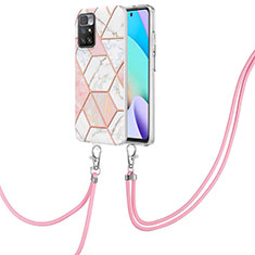 Silicone Candy Rubber Gel Fashionable Pattern Soft Case Cover with Lanyard Strap Y01B for Xiaomi Redmi 10 (2022) Pink