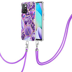 Silicone Candy Rubber Gel Fashionable Pattern Soft Case Cover with Lanyard Strap Y01B for Xiaomi Redmi 10 (2022) Purple