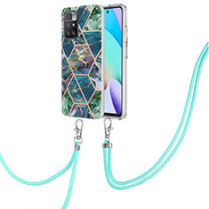 Silicone Candy Rubber Gel Fashionable Pattern Soft Case Cover with Lanyard Strap Y01B for Xiaomi Redmi 10 4G Midnight Green