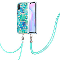 Silicone Candy Rubber Gel Fashionable Pattern Soft Case Cover with Lanyard Strap Y01B for Xiaomi Redmi 9i Green