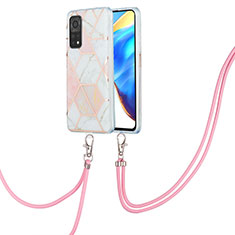 Silicone Candy Rubber Gel Fashionable Pattern Soft Case Cover with Lanyard Strap Y01B for Xiaomi Redmi K30S 5G Pink