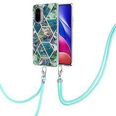 Silicone Candy Rubber Gel Fashionable Pattern Soft Case Cover with Lanyard Strap Y01B for Xiaomi Redmi K40 5G Midnight Green