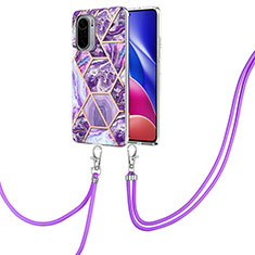 Silicone Candy Rubber Gel Fashionable Pattern Soft Case Cover with Lanyard Strap Y01B for Xiaomi Redmi K40 5G Purple