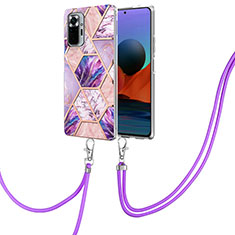 Silicone Candy Rubber Gel Fashionable Pattern Soft Case Cover with Lanyard Strap Y01B for Xiaomi Redmi Note 10 Pro Max Clove Purple
