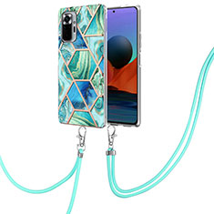 Silicone Candy Rubber Gel Fashionable Pattern Soft Case Cover with Lanyard Strap Y01B for Xiaomi Redmi Note 10 Pro Max Matcha Green