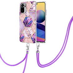 Silicone Candy Rubber Gel Fashionable Pattern Soft Case Cover with Lanyard Strap Y01B for Xiaomi Redmi Note 10S 4G Clove Purple