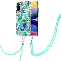 Silicone Candy Rubber Gel Fashionable Pattern Soft Case Cover with Lanyard Strap Y01B for Xiaomi Redmi Note 10S 4G Matcha Green