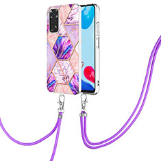 Silicone Candy Rubber Gel Fashionable Pattern Soft Case Cover with Lanyard Strap Y01B for Xiaomi Redmi Note 11 4G (2022) Clove Purple