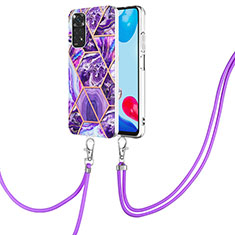 Silicone Candy Rubber Gel Fashionable Pattern Soft Case Cover with Lanyard Strap Y01B for Xiaomi Redmi Note 11 4G (2022) Purple