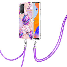 Silicone Candy Rubber Gel Fashionable Pattern Soft Case Cover with Lanyard Strap Y01B for Xiaomi Redmi Note 11 Pro 5G Clove Purple