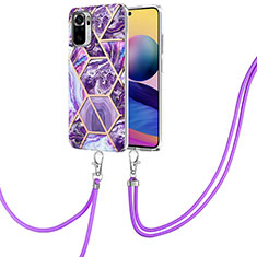 Silicone Candy Rubber Gel Fashionable Pattern Soft Case Cover with Lanyard Strap Y01B for Xiaomi Redmi Note 11 SE India 4G Purple