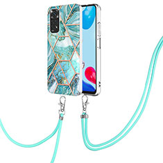 Silicone Candy Rubber Gel Fashionable Pattern Soft Case Cover with Lanyard Strap Y01B for Xiaomi Redmi Note 11S 4G Matcha Green