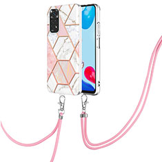 Silicone Candy Rubber Gel Fashionable Pattern Soft Case Cover with Lanyard Strap Y01B for Xiaomi Redmi Note 11S 4G Pink