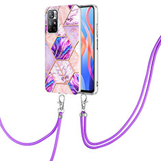 Silicone Candy Rubber Gel Fashionable Pattern Soft Case Cover with Lanyard Strap Y01B for Xiaomi Redmi Note 11S 5G Clove Purple