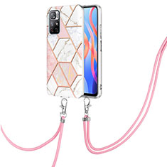 Silicone Candy Rubber Gel Fashionable Pattern Soft Case Cover with Lanyard Strap Y01B for Xiaomi Redmi Note 11T 5G Pink