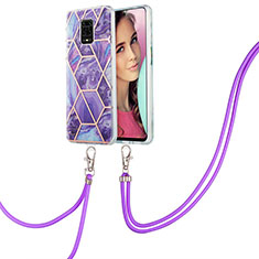 Silicone Candy Rubber Gel Fashionable Pattern Soft Case Cover with Lanyard Strap Y01B for Xiaomi Redmi Note 9 Pro Max Purple