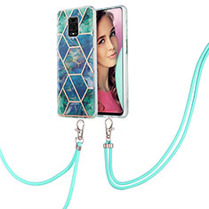 Silicone Candy Rubber Gel Fashionable Pattern Soft Case Cover with Lanyard Strap Y01B for Xiaomi Redmi Note 9S Midnight Green