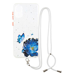 Silicone Candy Rubber Gel Fashionable Pattern Soft Case Cover with Lanyard Strap Y01X for Samsung Galaxy A03 Core Blue