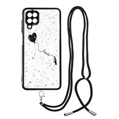 Silicone Candy Rubber Gel Fashionable Pattern Soft Case Cover with Lanyard Strap Y01X for Samsung Galaxy A12 5G Black