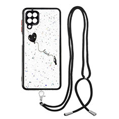 Silicone Candy Rubber Gel Fashionable Pattern Soft Case Cover with Lanyard Strap Y01X for Samsung Galaxy A12 Nacho Black