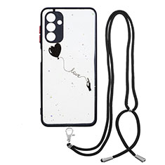 Silicone Candy Rubber Gel Fashionable Pattern Soft Case Cover with Lanyard Strap Y01X for Samsung Galaxy A13 5G Black