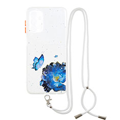 Silicone Candy Rubber Gel Fashionable Pattern Soft Case Cover with Lanyard Strap Y01X for Samsung Galaxy A13 5G Blue