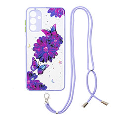 Silicone Candy Rubber Gel Fashionable Pattern Soft Case Cover with Lanyard Strap Y01X for Samsung Galaxy A13 5G Purple