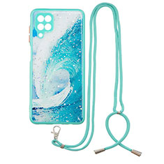 Silicone Candy Rubber Gel Fashionable Pattern Soft Case Cover with Lanyard Strap Y01X for Samsung Galaxy A22 4G Green