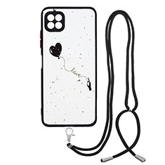 Silicone Candy Rubber Gel Fashionable Pattern Soft Case Cover with Lanyard Strap Y01X for Samsung Galaxy A22s 5G Black