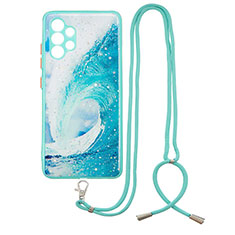 Silicone Candy Rubber Gel Fashionable Pattern Soft Case Cover with Lanyard Strap Y01X for Samsung Galaxy A32 4G Green