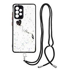 Silicone Candy Rubber Gel Fashionable Pattern Soft Case Cover with Lanyard Strap Y01X for Samsung Galaxy A72 4G Black