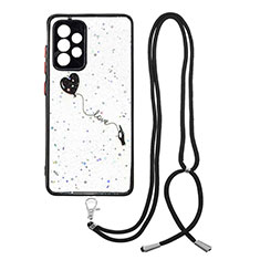 Silicone Candy Rubber Gel Fashionable Pattern Soft Case Cover with Lanyard Strap Y01X for Samsung Galaxy A72 5G Black