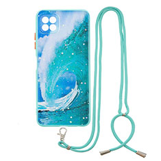 Silicone Candy Rubber Gel Fashionable Pattern Soft Case Cover with Lanyard Strap Y01X for Samsung Galaxy F42 5G Green