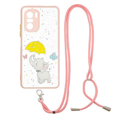 Silicone Candy Rubber Gel Fashionable Pattern Soft Case Cover with Lanyard Strap Y01X for Xiaomi Mi 11X 5G Yellow