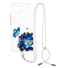 Silicone Candy Rubber Gel Fashionable Pattern Soft Case Cover with Lanyard Strap Y01X for Xiaomi POCO C3 Blue